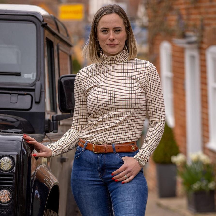 Cosy Check Roll Neck - Green & Claret - WOODLAND STORM