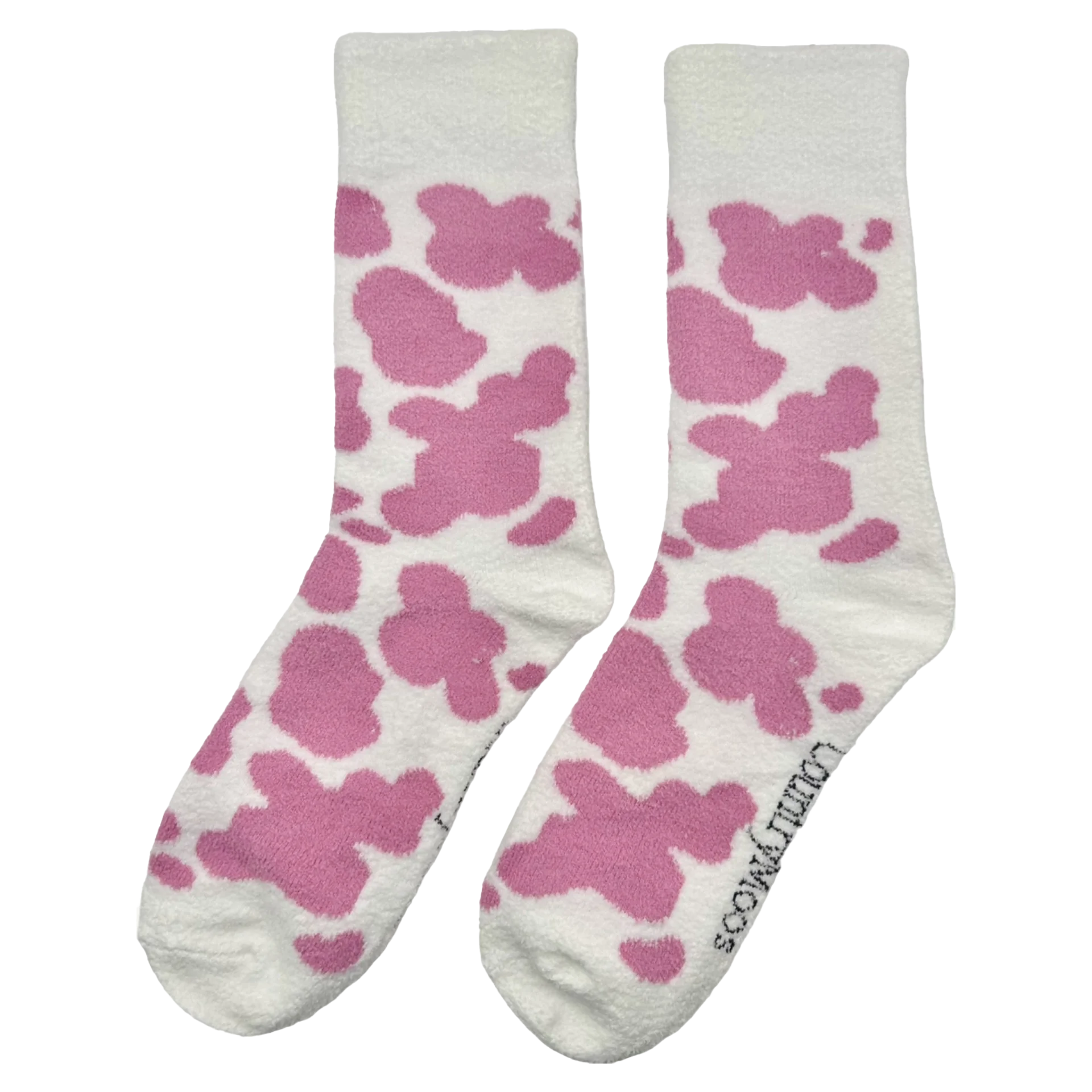 Fluffy Pink Cow Print Crew Socks