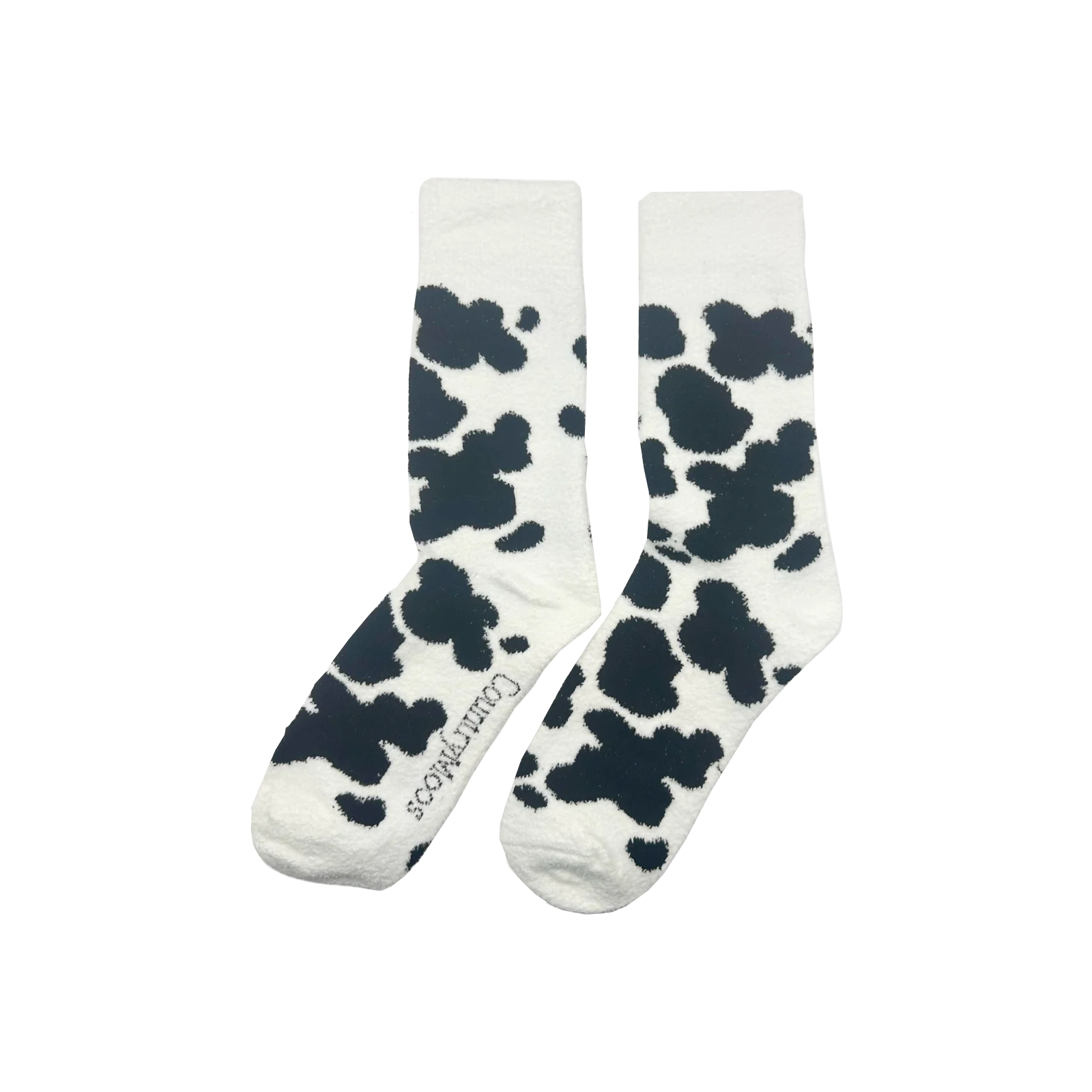 Fluffy Black Cow Print Crew Socks