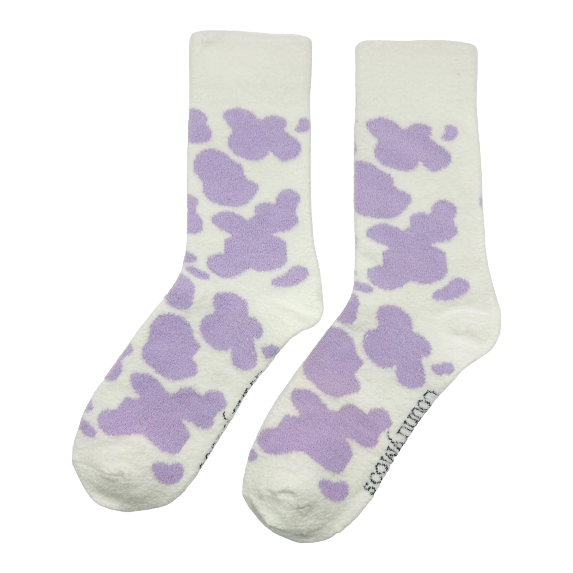 Fluffy Purple Cow Print Crew Socks