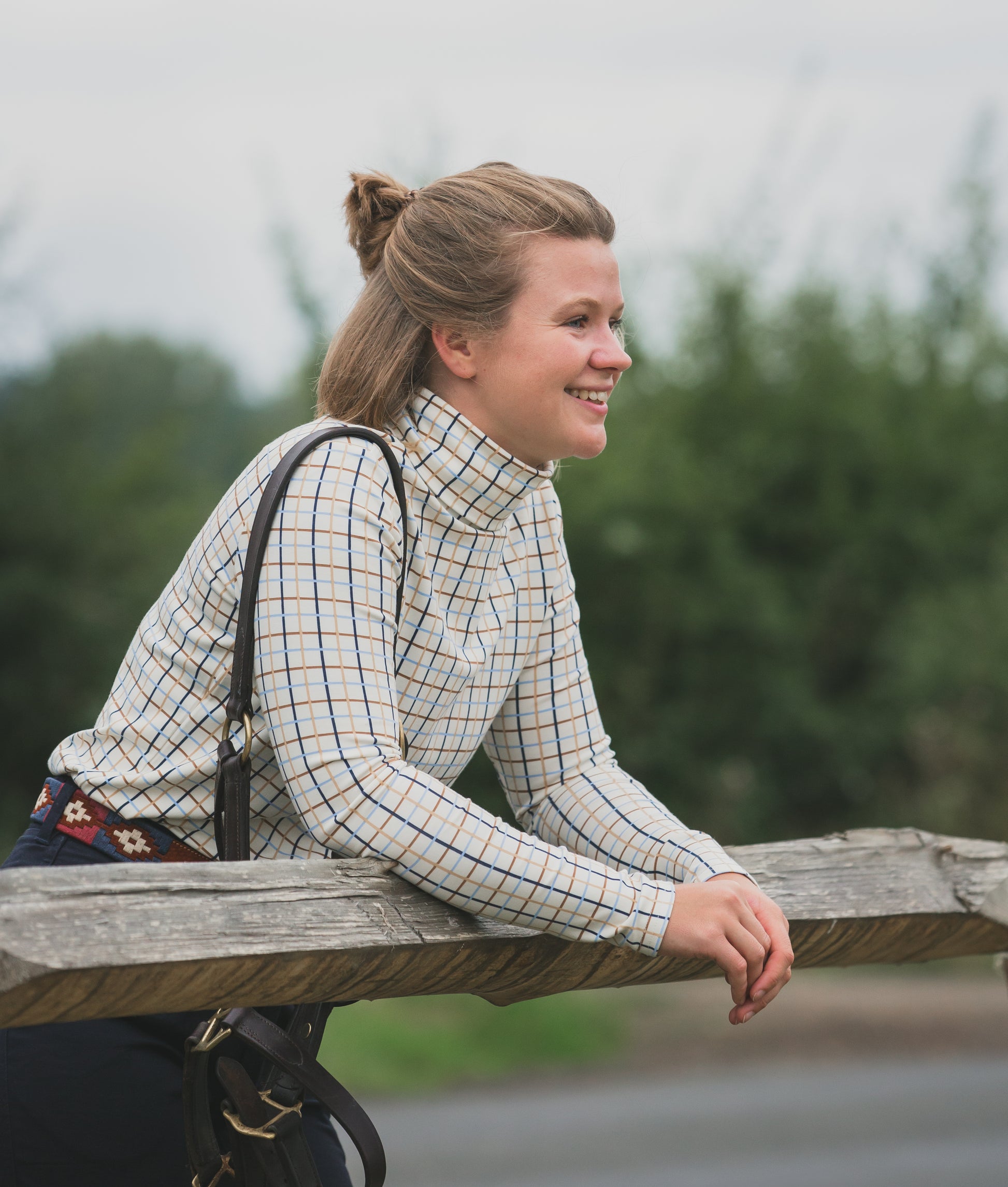 Cosy Check Roll Neck - Blue & Tan - WOODLAND STORM