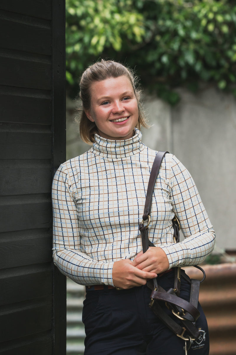 Cosy Check Roll Neck - Blue & Tan - WOODLAND STORM