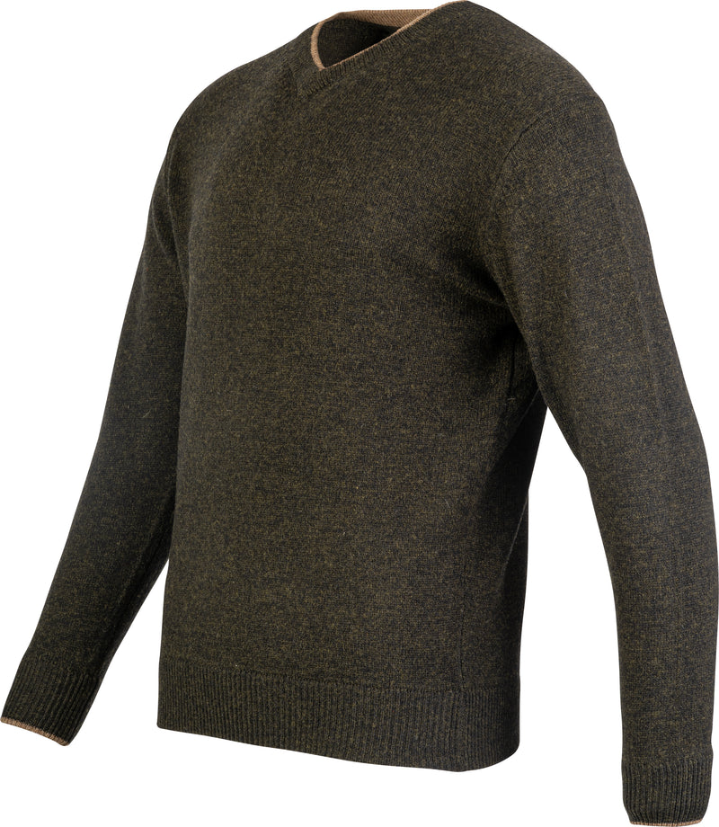 Ashcombe 100% Lambswool V-Neck - WOODLAND STORM