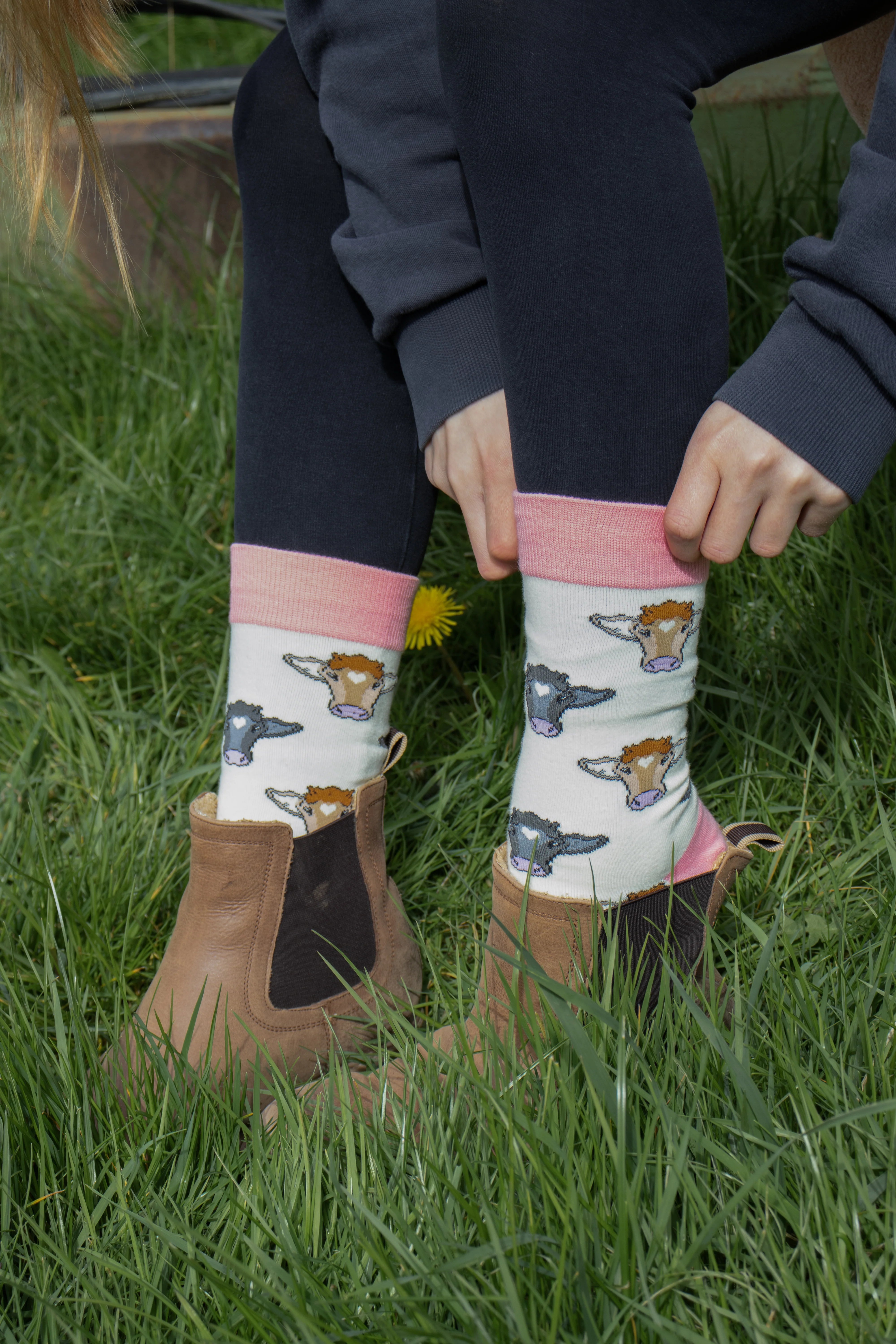 Pink Cow Crew Socks