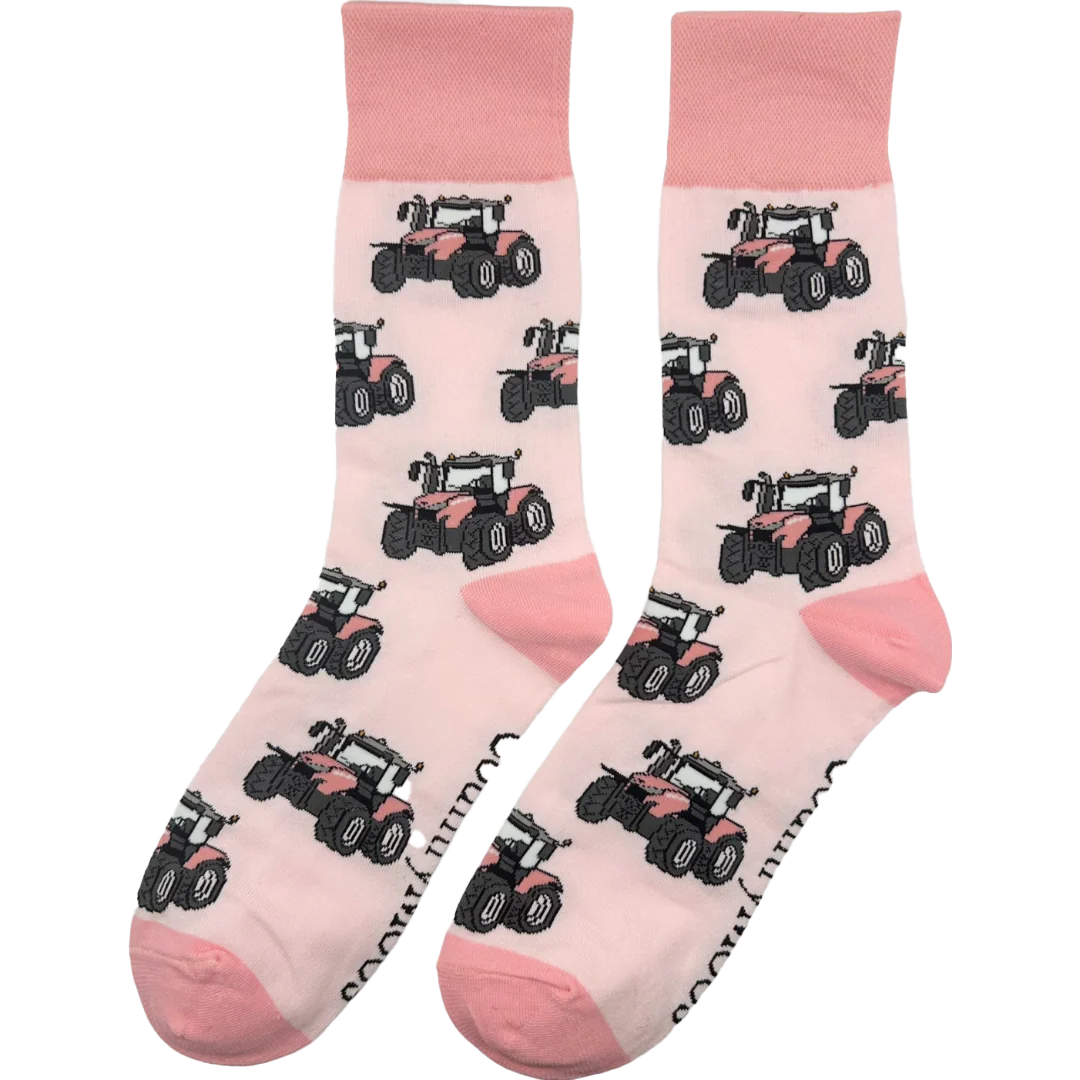 Pink Tractor Crew Socks