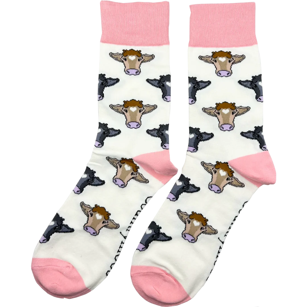 Pink Cow Crew Socks